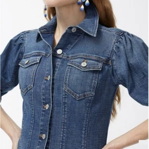 Chico’s Balloon Short Sleeve Blue Denim Jacket Shirt Button Up Women’s Size XL - Picture 1 of 11