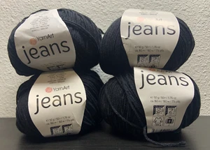 (Lot of 4) YarnArt Jeans Cotton Acrylic Yarn, 53 Black - Picture 1 of 5