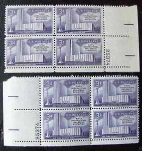 US 3¢ stamp SC #1076 5th Philatelic Exhibition 2 plate blocks w/ same number MNH - Picture 1 of 1