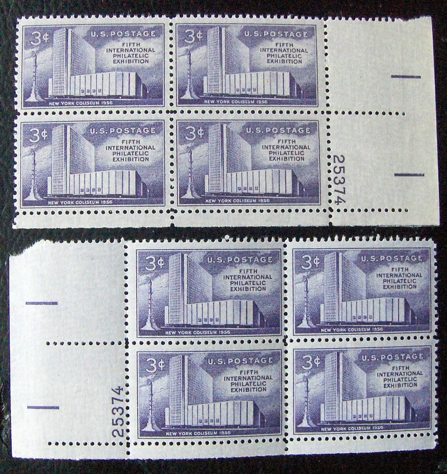 US 3¢ stamp SC #1076 5th Philatelic Exhibition 2 plate blocks w/ same number MNH - Image 1 of 1