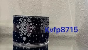 Glitter Blue Velvet Snowflake Wired Edge Ribbon - 2.5” x 20 Ft Christmas Craft - Picture 1 of 2