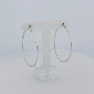 Estate Sterling Silver 925 Textured Hoop Earrings Lightweight 2.1g Classic Look - Picture 1 of 11