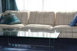 Mid-Century Danish Modern Milo Baughman Style 3-Seat Chrome Frame Sofa - Picture 1 of 8
