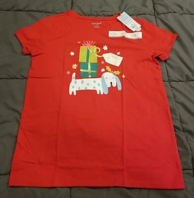 Cat & Jack Shirt Girls Xl (14-16) Red Present Pup Short Sleeve Graphic Holidays - Image 1 of 4
