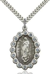 Men's 925 Sterling Silver Our Lady Guadalupe Virgin Mary Medal Necklace Pendant - Picture 1 of 1