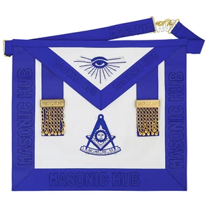 Handmade Past Master Masonic Apron - Lambskin, Silk Embroidery, Gold Metal Tasse - Picture 1 of 7