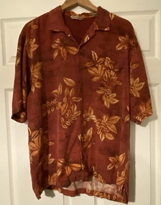 Tommy Bahama 100% silk red orange floral Hawaiian button up shirt size Large - Picture 1 of 8