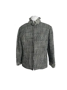 Chicos Womens Size 1 Small Jacket Black White Tweed Beaded Collar 3/4 Sleeve - Picture 1 of 7