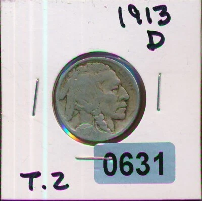 BUFFALO NICKEL -  1913-D - TYPE 2 - #RARE  - #0631 - Image 1 of 2