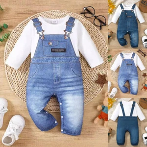 Newborn Baby Boys Printed Romper Tops Pants Bodysuit Jumpsuit Outfit Clothes - Picture 1 of 19