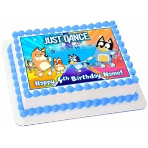 EDIBLE Bluey & Bingo Dance Cake Topper Wafer Paper Image Birthday Sheet 8"x10.5" - Picture 1 of 1