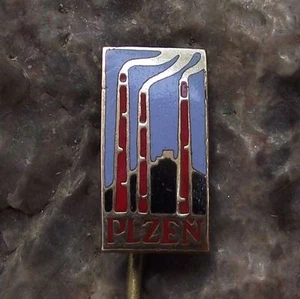 Plzen Industrial Heart of Czechoslovakia Chimney Stacks & Factory Pin Badge - Picture 1 of 1