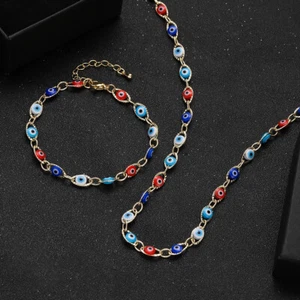 Juego de 2 piezas de pulsera de joyería con gargantilla para ojos turcos esmaltado de 18 - Imagen 1 de 12