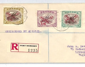 PAPUA Cover Air Mail 1s 6d 3d OVERPRINTS Port Moresby Reg'd 1931 Liverpool XC296 - Picture 1 of 10
