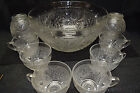 Sandwich Pattern Punch Bowl with 10 cups - Clear - Anchor Hocking - Made in USA