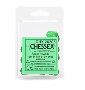 * Chessex Dice D10 Opaque Green and White 10ct CHX26205 - Picture 1 of 1