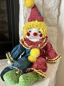 Vintage handgefertigte Clown Puppe Stoffpuppe mit aufgenähtem Etikett Herstellername - Bild 1 von 11
