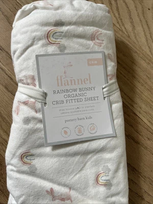 Pottery Barn Baby Rainbow Bunny Flannel Crib Fitted Sheet Pink - Image 1 of 3