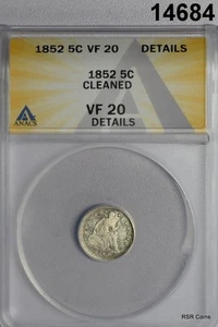 1852 SITZENDER HALBER GROSCHEN ANACS ZERTIFIZIERT SS20 GEREINIGT #14684 - Bild 1 von 3