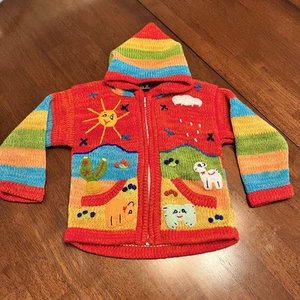 Peruvian Kids Sweater Cardigan with Embroidered Details, Boys/Girls size 4 - Picture 1 of 11