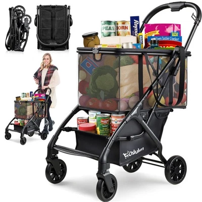 Carro utilitario de compras, carrito de compras plegable de 75 libras con cesta extraíble y... Foto 1 de 4