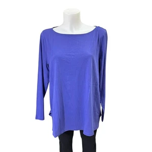 Eileen Fisher Bateau Neck Organic Cotton Iris Jersey Longsleeve Large NEW - Picture 1 of 8