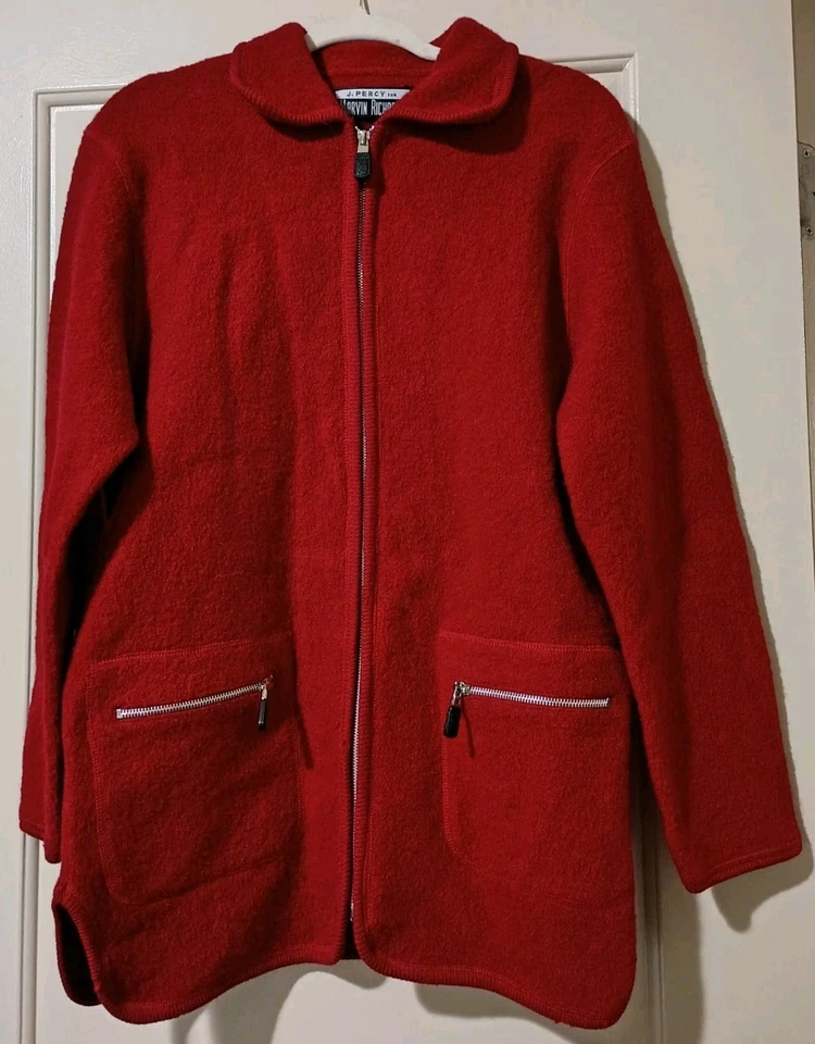 Chaqueta Abrigo Talla Med Vintage J. Percy Marvin Richards Lana Cremallera Completa - Roja Foto 1 de 4