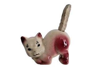 Jarrón ambientador difusor de aceite cola fieltro gatito rosa Tevvy cerámica de mediados de siglo - Imagen 1 de 13