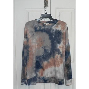Top para mujer Socialite acanalado manga larga cuello redondo en azul multi tie dye mediano - Imagen 1 de 3