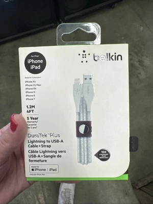 Belkin DuraTek Plus USB Lighting Cable - USB-A Cable with Leather Strap White - Image 1 of 2