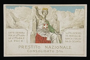 WWI Italien Propaganda Postkarte Prestito Nazionale 5% Banca d’Italia Allegorie - Bild 1 von 2