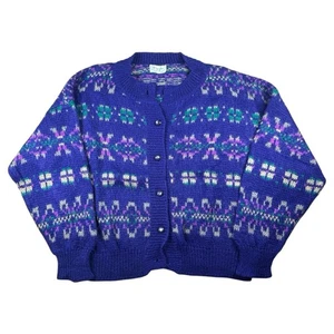 Vintage United Colors Of Benetton Grobstrick Fair Isle Cardigan Pullover LESEN - Bild 1 von 10