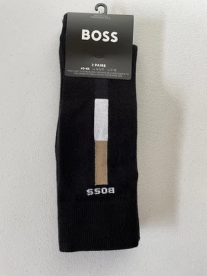 HUGO BOSS Crew Dress Socks Men's US 7-13 Black 2-Pack Logo Cotton Blend - Image 1 of 4