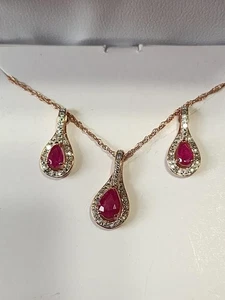 2-Pc. Set Ruby (1 ct. t.w.) & Diamond (1/20 ct. t.w.) Necklace & Ear Ring - Picture 1 of 4