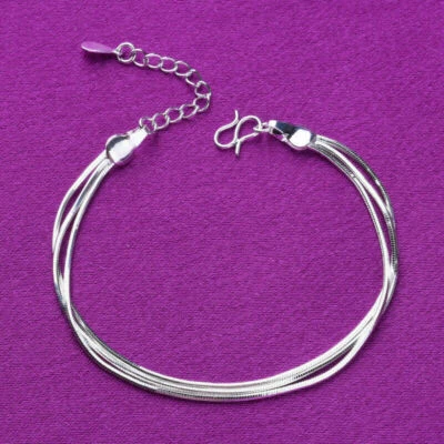 Brazalete tobillo pie cadena serpiente multicapa plata esterlina 925 para mujer #AB56 Foto 1 de 4