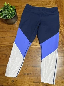 Fabletics Powerhold 7/8 Leggings Large?  Blue White Mesh Panel Active Yoga - Picture 1 of 8