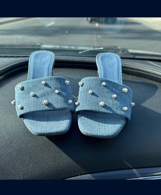 NUEVO EN CAJA Sandalias Givenchy 4G Cube Denim Azul Mules Tacón Gatito 39 9 ($950) Nuevas Foto 1 de 4