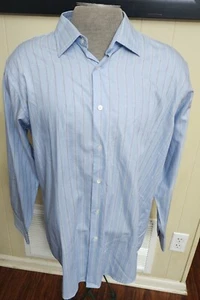 NEW Mens Murano L/S Dress Shirt XL White/Blue Stripes European Fabric EASY CARE - Picture 1 of 12