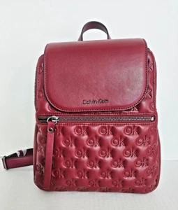 Calvin Klein Garnet Backpack Women's RED LEATHER - CK Logo Imprinted - Picture 1 of 11