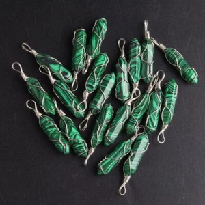 100pcs Wholesale Malachite Stone Pillar Handmade Silver Iron Wire Pendants DIY - Picture 1 of 2