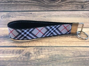 Key Fob Chain Holder Wrist Lanyard Strap Plaid Tan Red Black Holiday Winter RTS - Picture 1 of 1