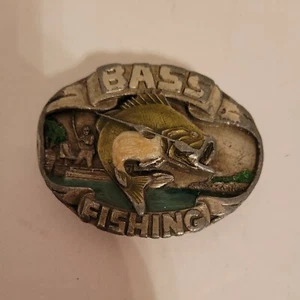Vintage Siskiyou 1986 Belt Buckle Bass Fishing Made In USA  F-40 Pewter Enamel - Picture 1 of 6