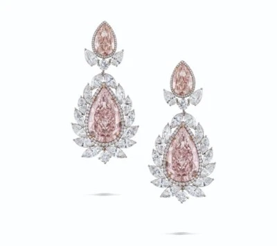 White & Fancy Light Pink Lab-Created Brilliant-Cut 27.75CT Lab-Created Earrings - Image 1 of 4