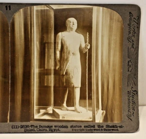 Stereoview Underwood & Underwood berühmte Holzstatue Shekh-el-Beled, Kairo - Bild 1 von 3