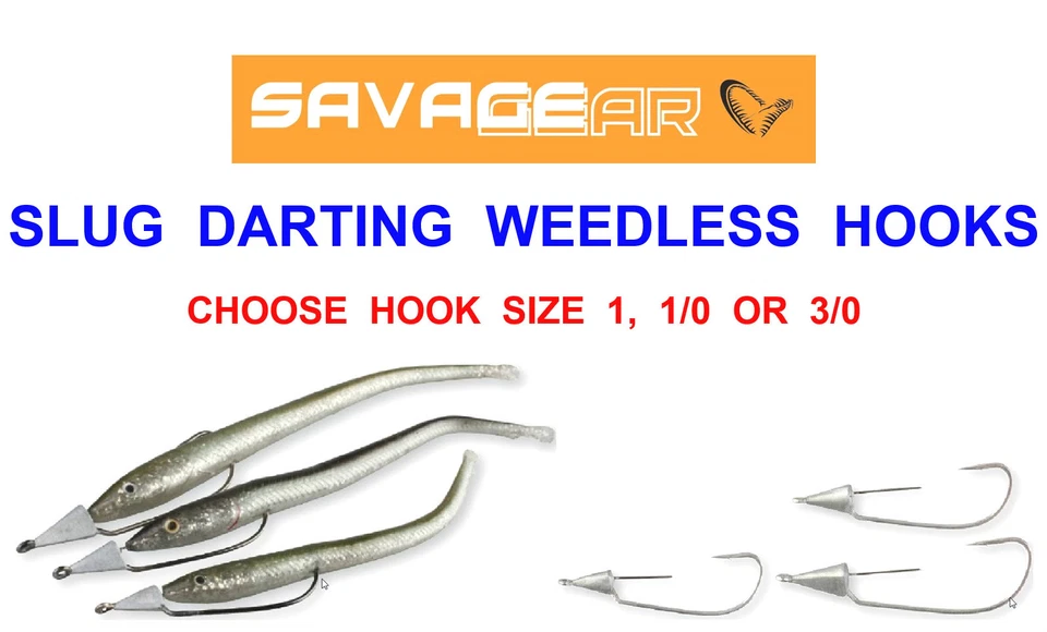 5 SAVAGE GEAR SLUG DARTING WEEDLESS HOOKS JIG HEAD BLACK MINNOW SANDEEL V2 TAILS - Image 1 of 1