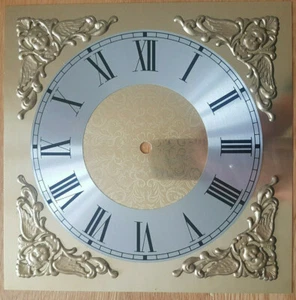 250mm Square Clock Dial Face - Silver & Brass/Gold Finish - Roman Numerals -SQ03 - Picture 1 of 4