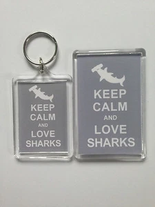 Keep Calm And Love Sharks Keyring or Fridge Magnet = ideal gift idea - Picture 1 of 3