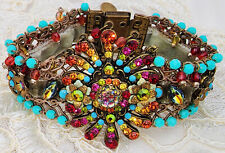 Michal Negrin Bracelet Multicolor Turquoise Crystal Beads Victorian Velvet Cuff
