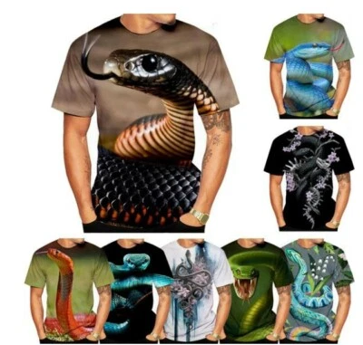 Funny Snake Animal Cool 3D Print Women Men Short Sleeve T-shirt Tops Casual - Image 1 of 2