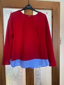 ladies red jumper with blue shirt effect size large in good condition